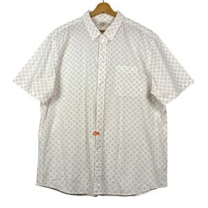 Faherty Brand Mens Short Sleeve Button Down Shirt  XXL White Red Coastal Casual